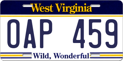 WV license plate OAP459