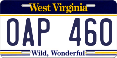 WV license plate OAP460