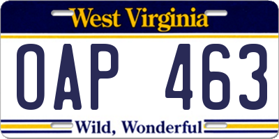 WV license plate OAP463