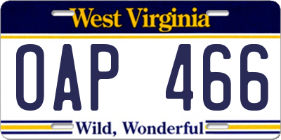 WV license plate OAP466