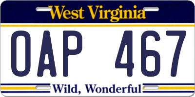 WV license plate OAP467