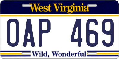 WV license plate OAP469