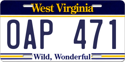 WV license plate OAP471