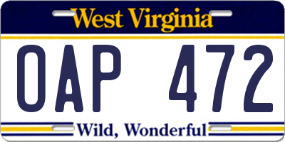 WV license plate OAP472