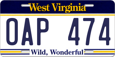 WV license plate OAP474