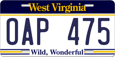WV license plate OAP475