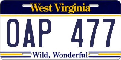 WV license plate OAP477
