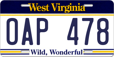 WV license plate OAP478