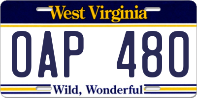 WV license plate OAP480