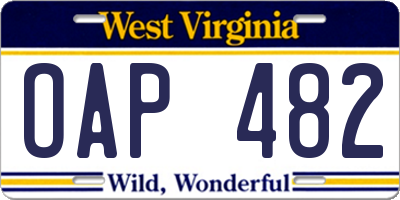 WV license plate OAP482