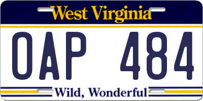 WV license plate OAP484