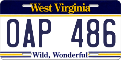 WV license plate OAP486