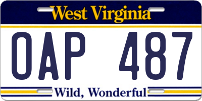 WV license plate OAP487