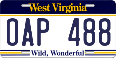 WV license plate OAP488