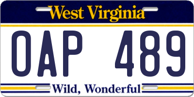 WV license plate OAP489