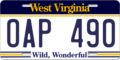WV license plate OAP490