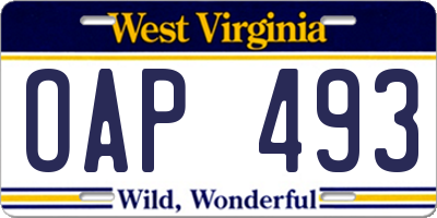 WV license plate OAP493