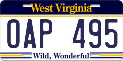 WV license plate OAP495
