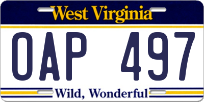 WV license plate OAP497