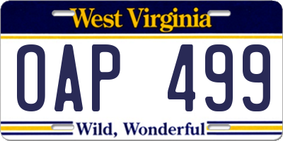 WV license plate OAP499