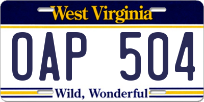 WV license plate OAP504