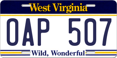 WV license plate OAP507