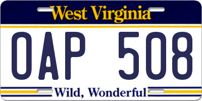 WV license plate OAP508