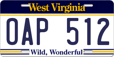 WV license plate OAP512