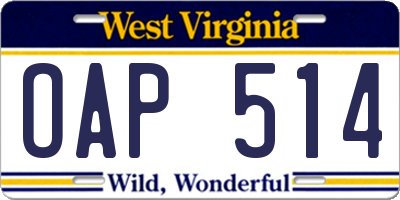 WV license plate OAP514