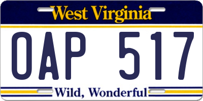 WV license plate OAP517