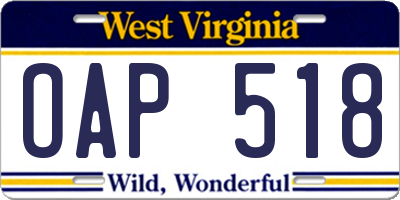 WV license plate OAP518