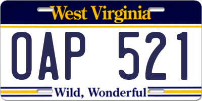 WV license plate OAP521