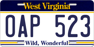 WV license plate OAP523
