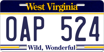 WV license plate OAP524