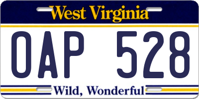 WV license plate OAP528