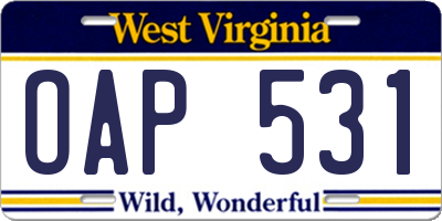 WV license plate OAP531