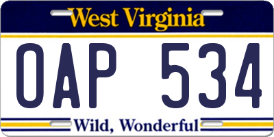 WV license plate OAP534