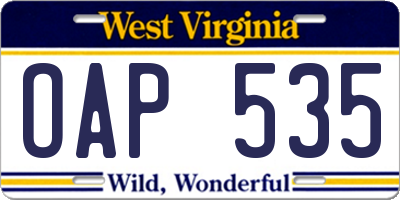WV license plate OAP535