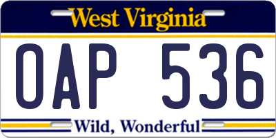 WV license plate OAP536
