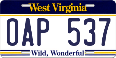 WV license plate OAP537