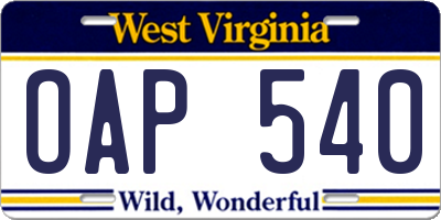 WV license plate OAP540