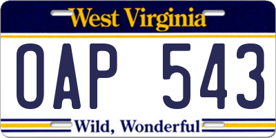 WV license plate OAP543