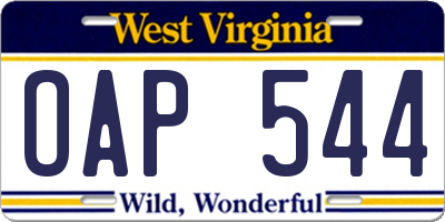 WV license plate OAP544