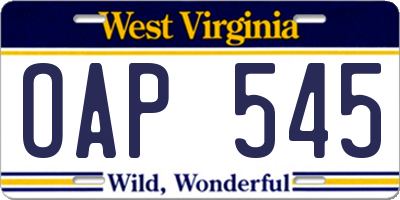 WV license plate OAP545
