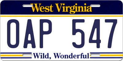 WV license plate OAP547