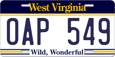 WV license plate OAP549