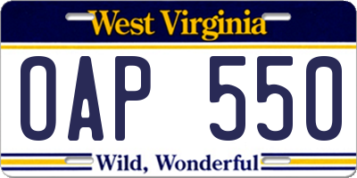 WV license plate OAP550