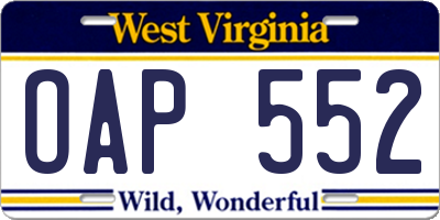 WV license plate OAP552