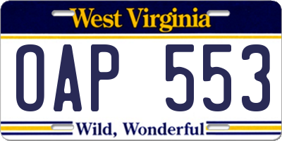 WV license plate OAP553