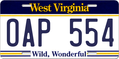WV license plate OAP554